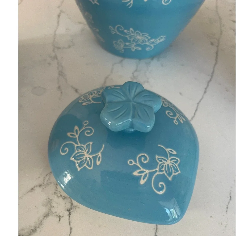 Temp-tations Floral Lace 5pc Ceramic 2qt Pitcher and 16oz Tumbler Set Sky Blue